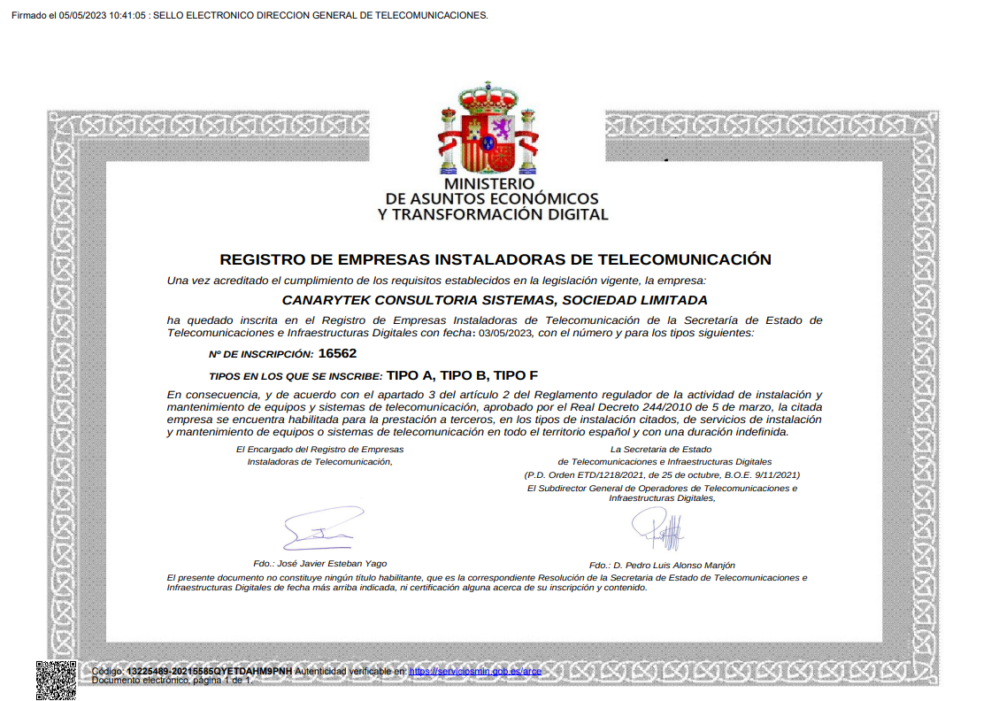 Certificado Instaladora de Telecomunicaciones